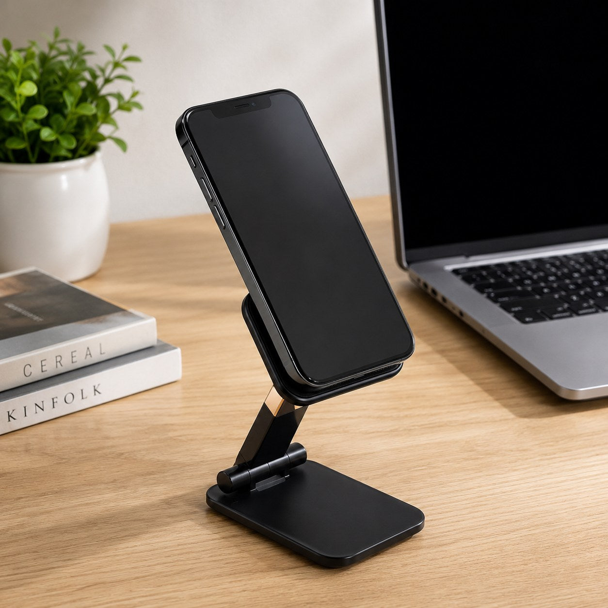 Adjustable Foldable Mobile Phone Stand – Desktop Tablet & Smartphone Holder (Black)