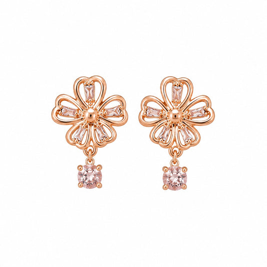 Elegant Floral Crystal Stud Earrings for Women β Rose Gold Finish