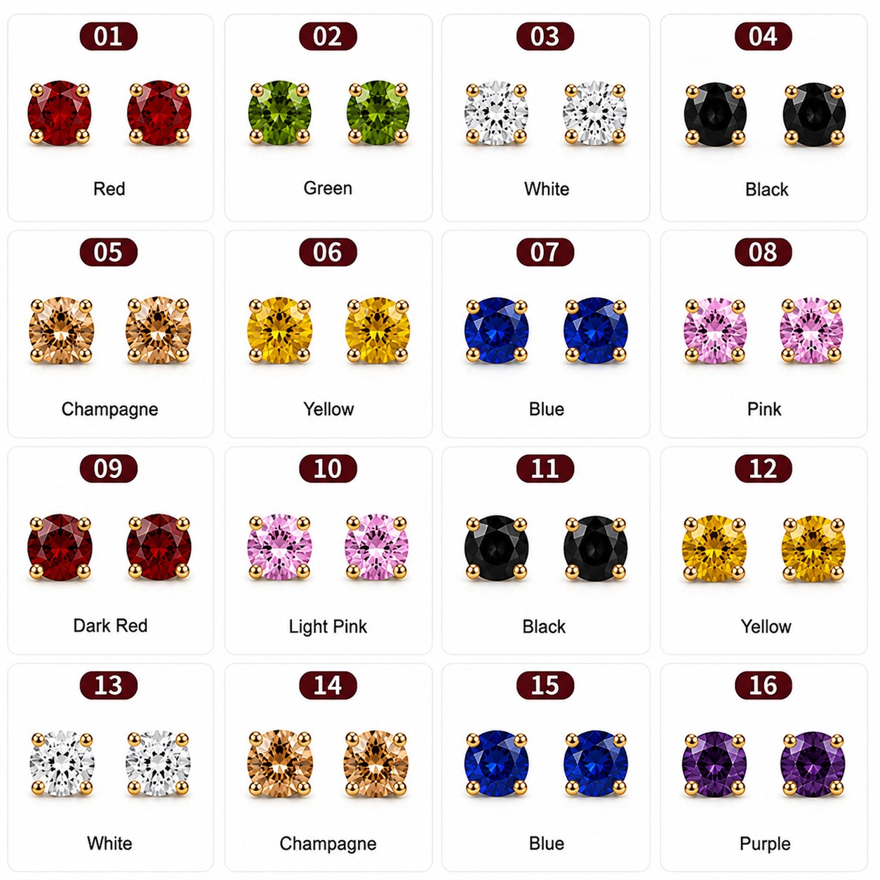 Premium Crystal Stud Earrings β Multiple Colors Available