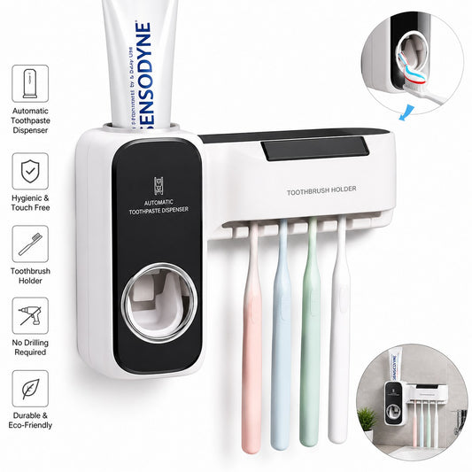 Automatic Toothpaste Dispenser & Toothbrush Holder β Wall Mounted Bathroom Organizer