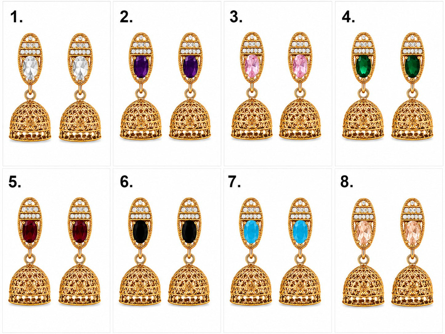 Luxury Gold Plated Crystal Jhumka Earrings for Women – Multiple Colors Available