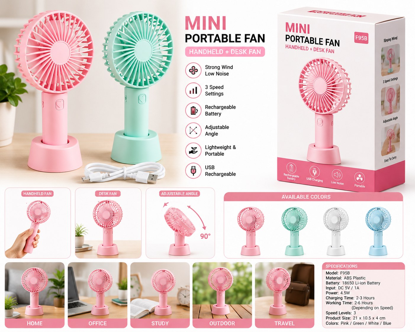Mini Portable Handheld & Desktop Fan β USB Rechargeable