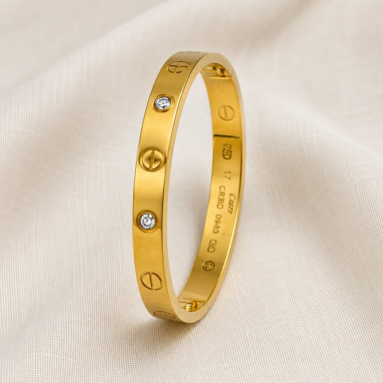 Luxury Gold-Plated Screw Design Bracelet with Crystal Accents
