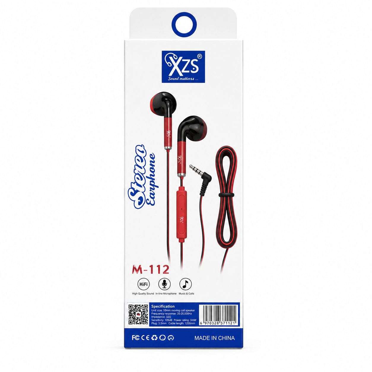 XZS M-112 Stereo Earphone with Microphone – Wired 3.5mm Handsfree