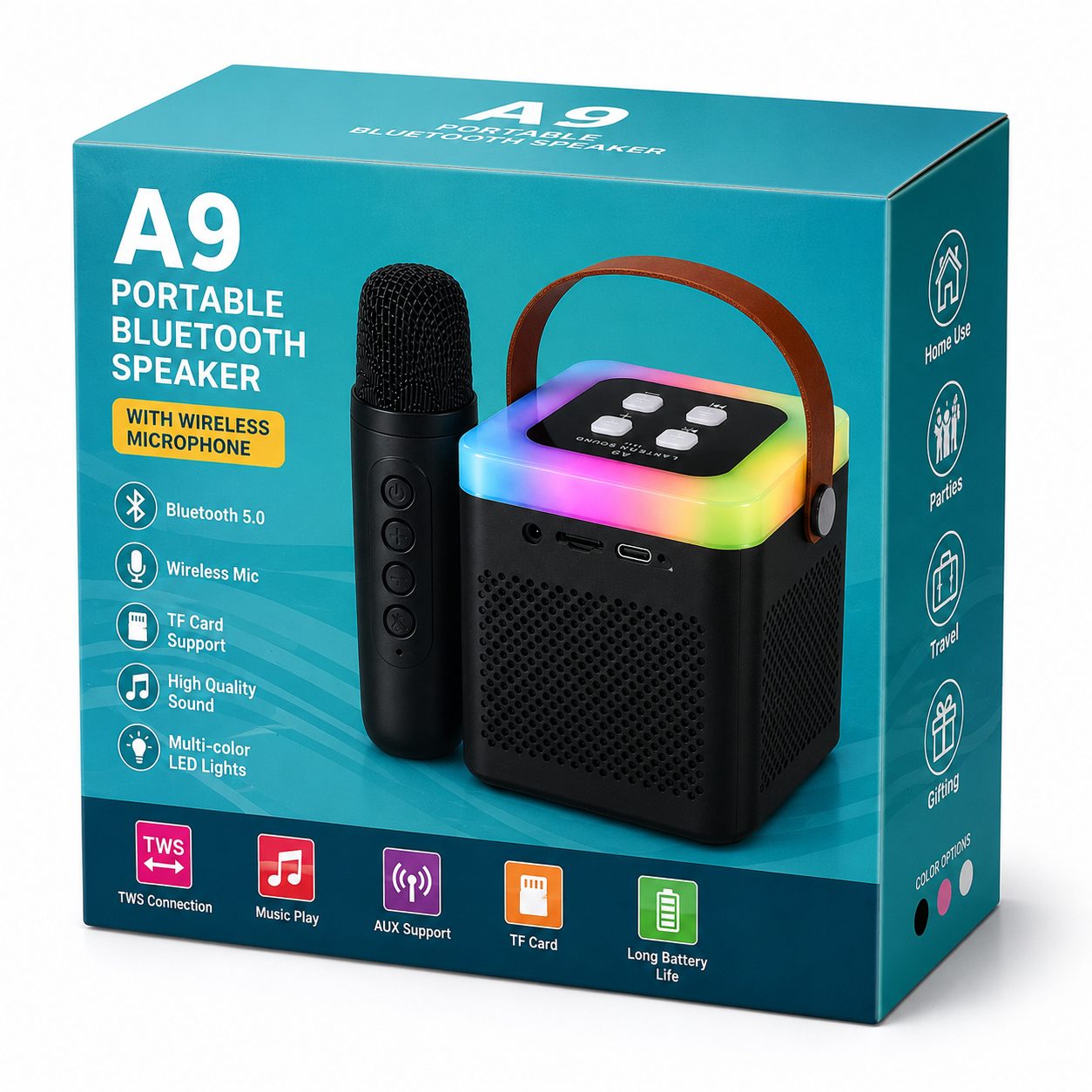 A9 Portable Bluetooth Karaoke Speaker with Wireless Microphone & LED Lantern
