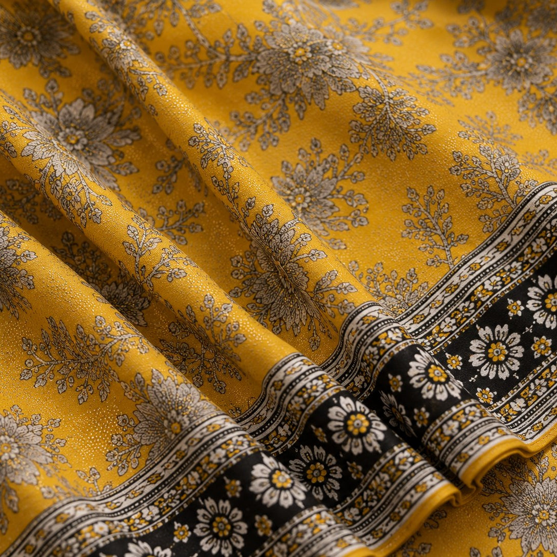 Bin Saeed Summer Unstitched 3 Piece Mustard Floral Lawn Suit For Women