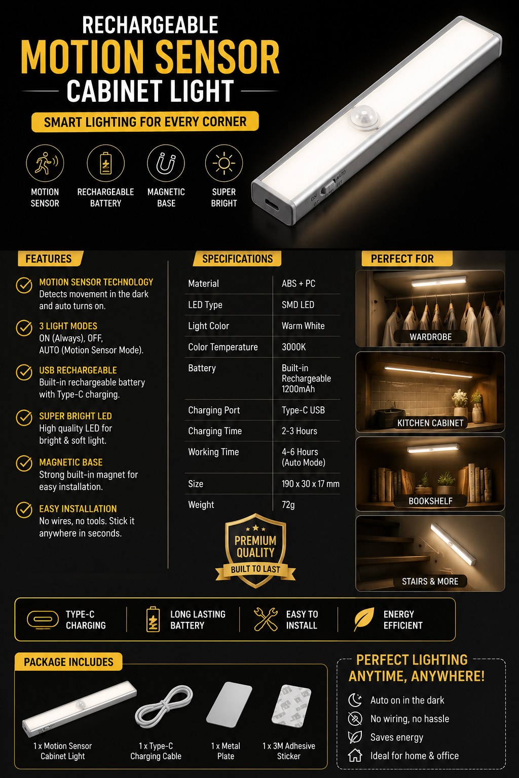 Rechargeable Motion Sensor Cabinet Light