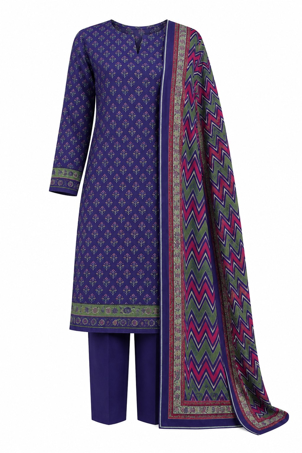 Bin Saeed Summer Unstitched 3 Piece Navy Blue Printed Lawn Suit For Women