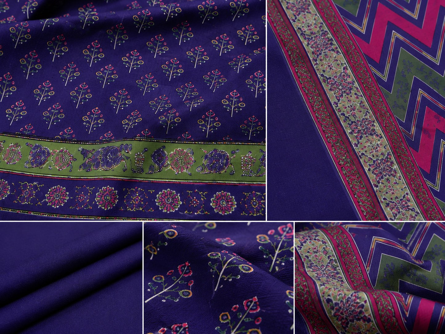 Bin Saeed Summer Unstitched 3 Piece Navy Blue Printed Lawn Suit For Women