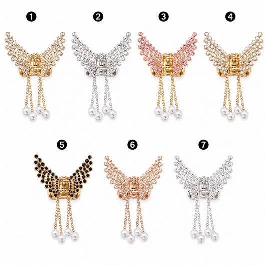 Luxury Butterfly Crystal Hair Claw Clip with Pearl Tassels – Multiple Colors