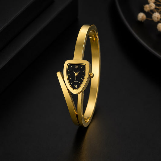 Luxury Watch Dial Style Gold Cuff Bracelet for Women