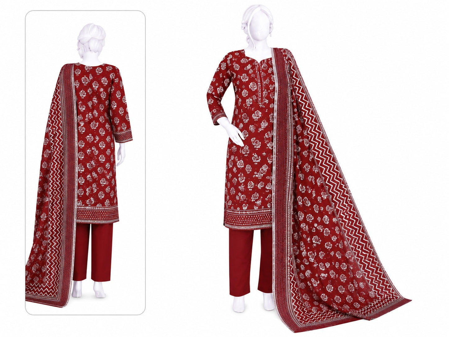 Noor A Lawn Collection Unstitched 3 Piece Maroon Printed Lawn Suit For Women