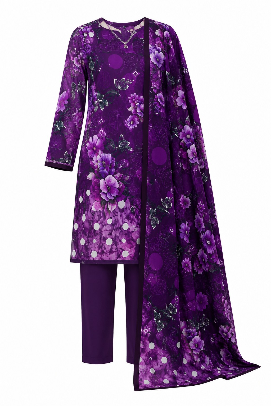 ELAF Premium Summer Unstitched 3 Piece Purple Floral Lawn Suit For Women