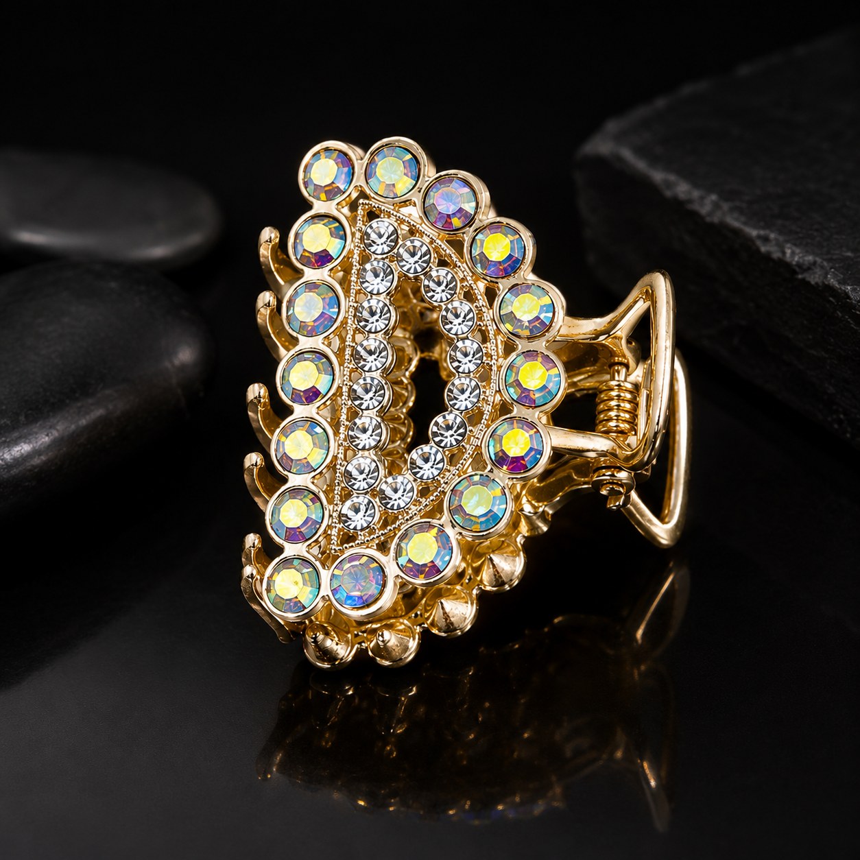 Luxury Crystal Rhinestone Hair Claw Clip for Women – Gold Finish