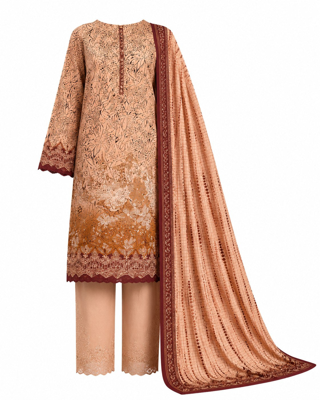 Noor e HaaL Lawn Collection Unstitched 3 Piece Beige Printed Lawn Suit For Women