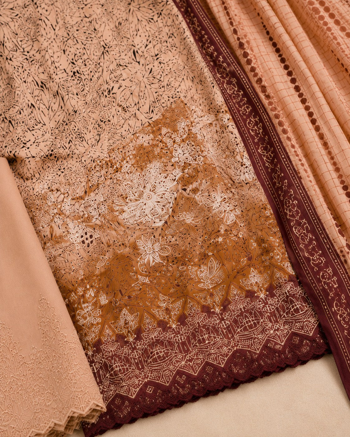 Noor e HaaL Lawn Collection Unstitched 3 Piece Beige Printed Lawn Suit For Women
