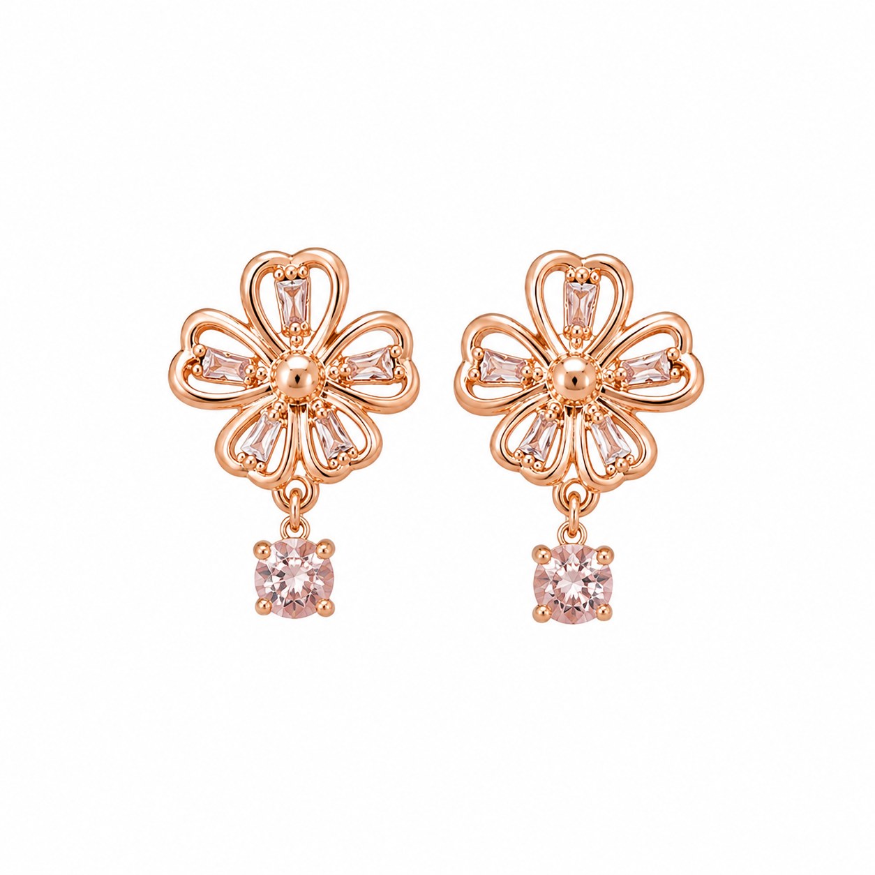 Elegant Floral Crystal Stud Earrings for Women – Rose Gold Finish