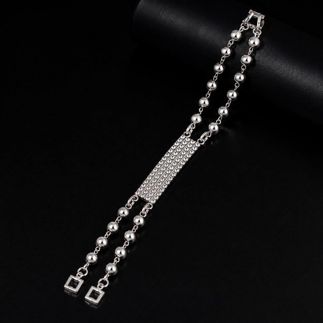 Luxury Silver Crystal Beaded Bracelet 2 Piece for Women – Elegant Fashion Jewelry