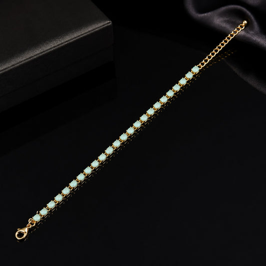 Elegant Mint Green Stone Bracelet for Women – Gold Plated Fashion Bracelet