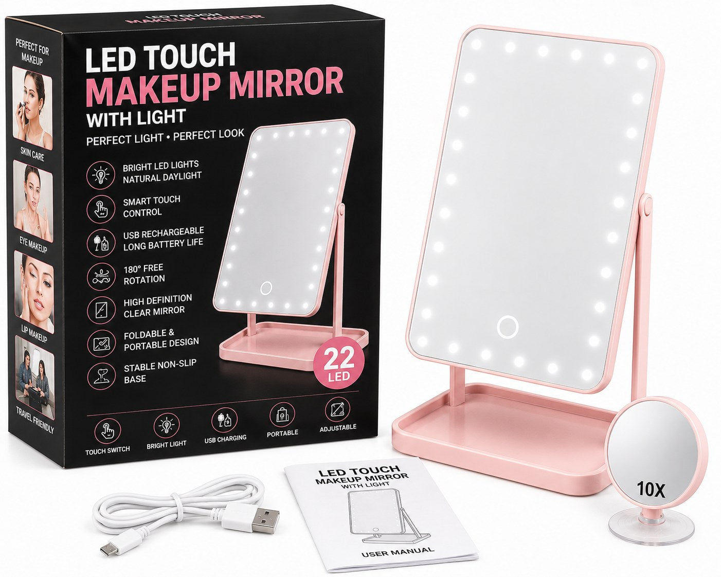 LED Touch Makeup Mirror with Light