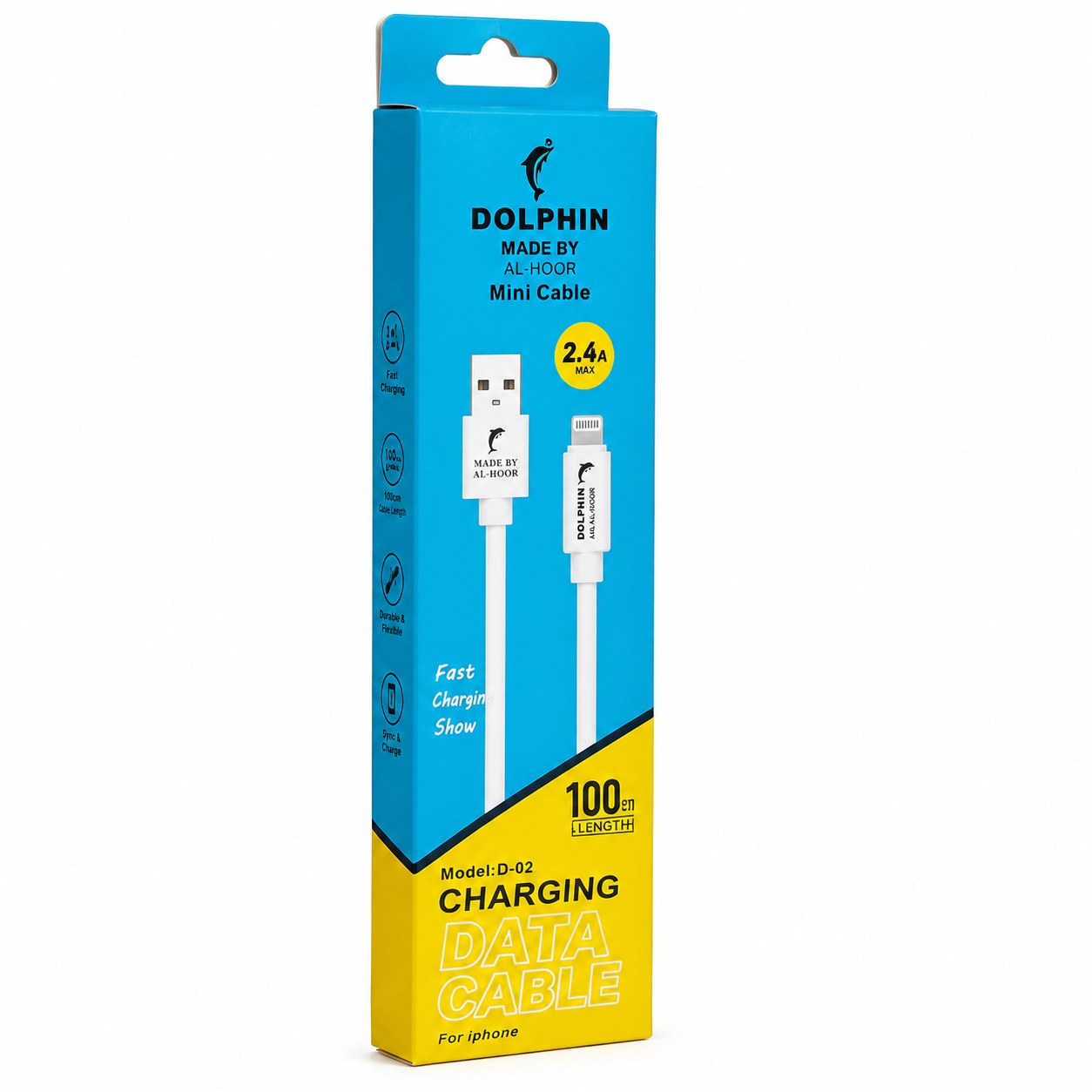 DOLPHIN USB to iPhone Fast Charging Data Cable – 2.4A (100cm)