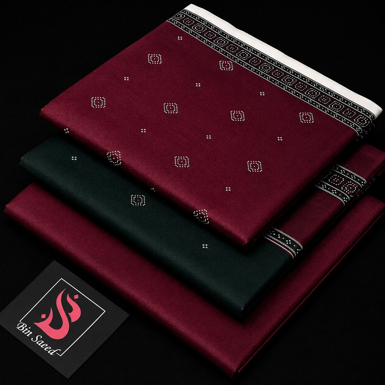 Bin Saeed Maroon & Bottle Green Digital Printed Lawn 3 Piece Suit 2026