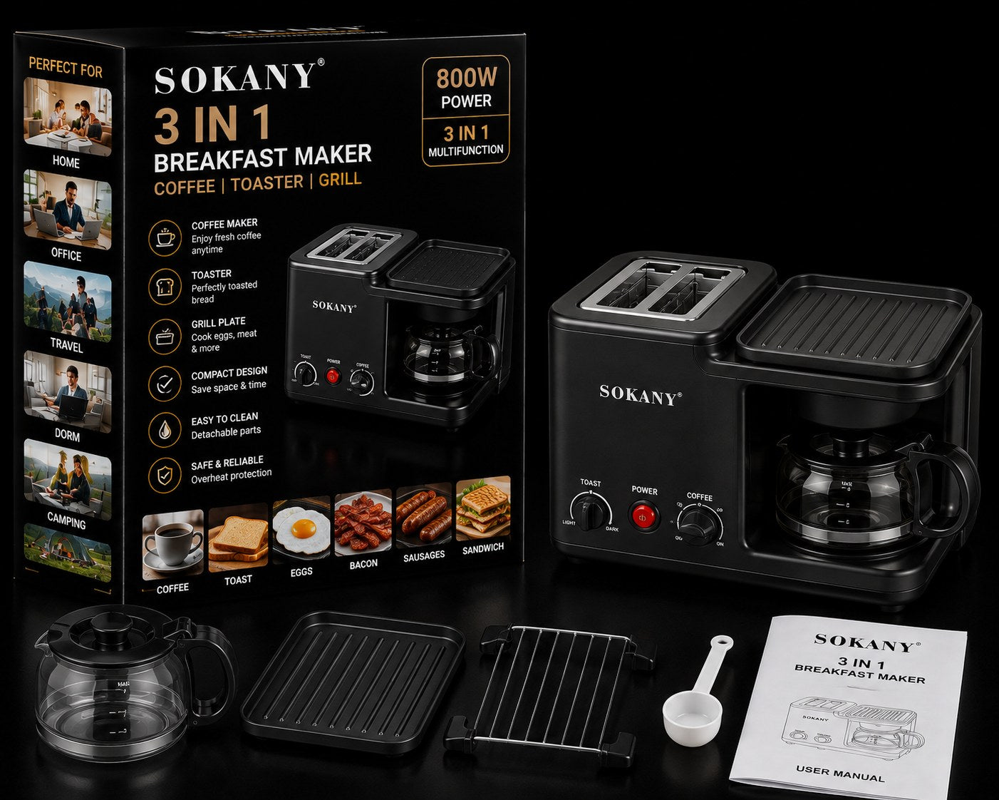 SOKANY 3-in-1 Breakfast Maker