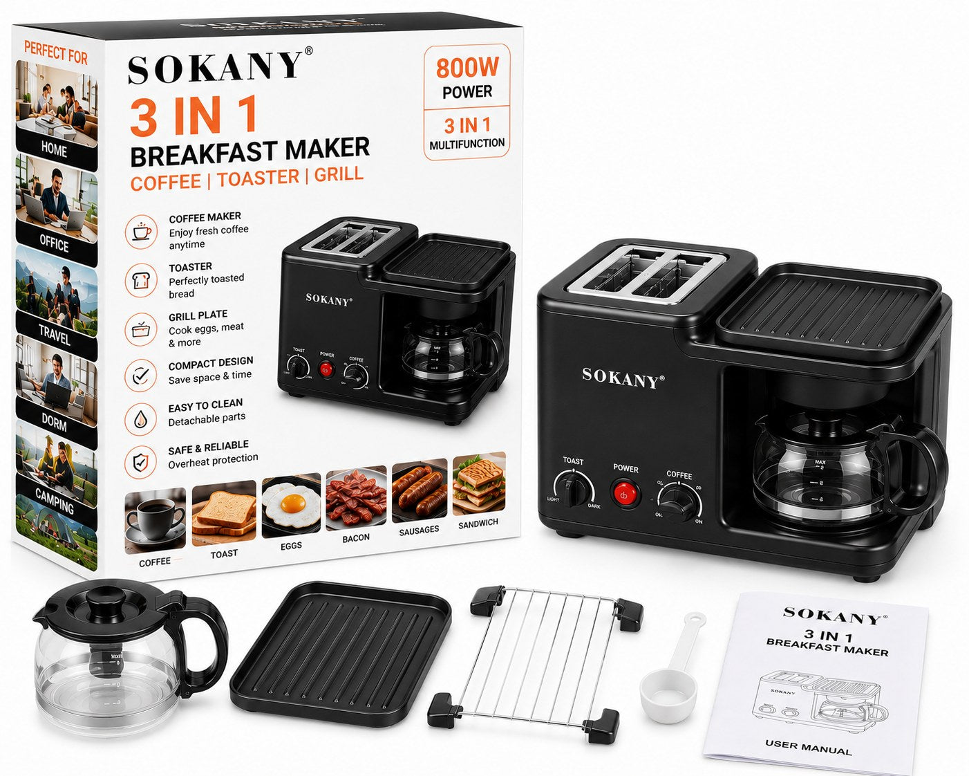 SOKANY 3-in-1 Breakfast Maker