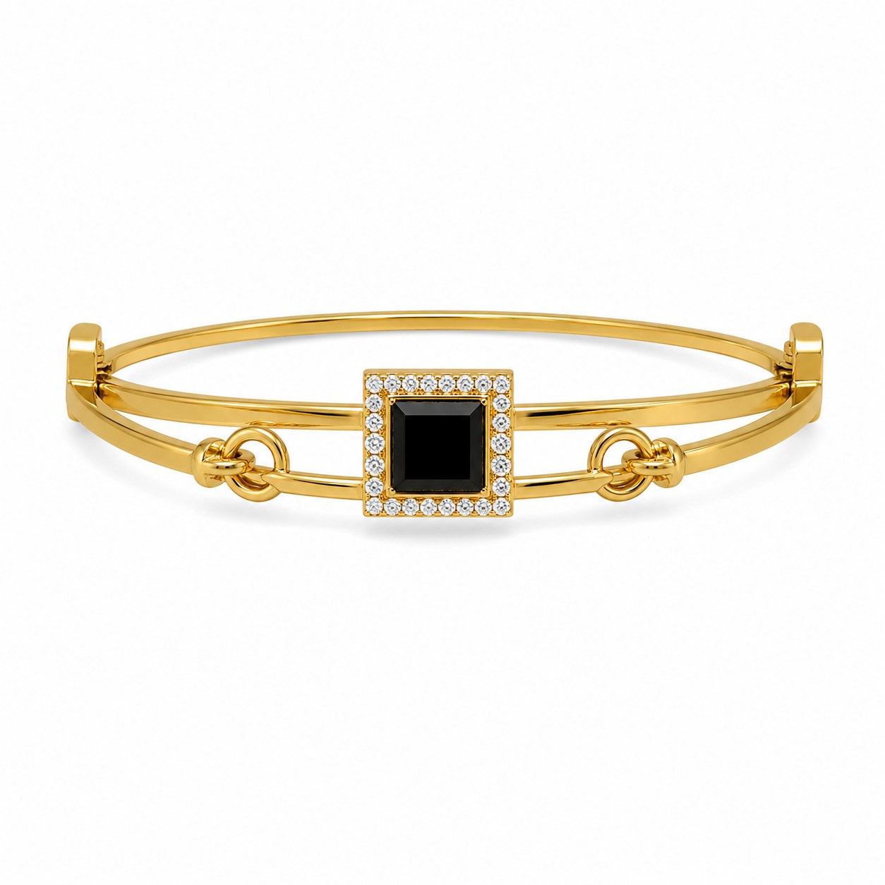 Luxury Gold Open Cuff Bracelet with Black Stone Accent