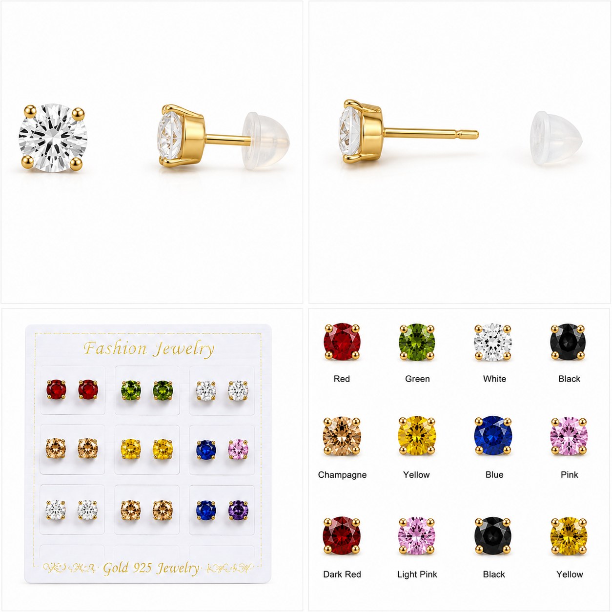 Premium Crystal Stud Earrings – Multiple Colors Available