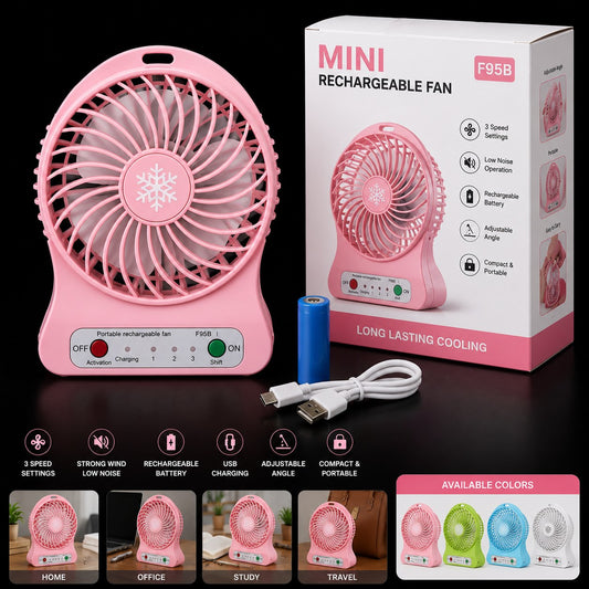 Mini Rechargeable Portable Fan – USB Cooling Fan (3 Speed)
