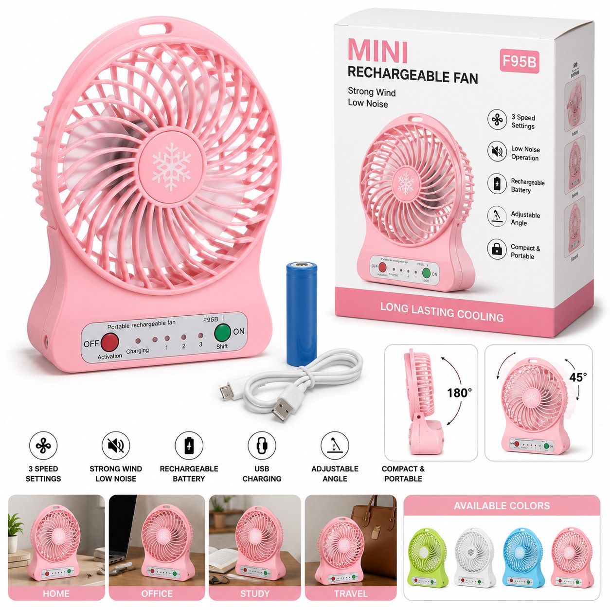 Mini Rechargeable Portable Fan – USB Cooling Fan (3 Speed)