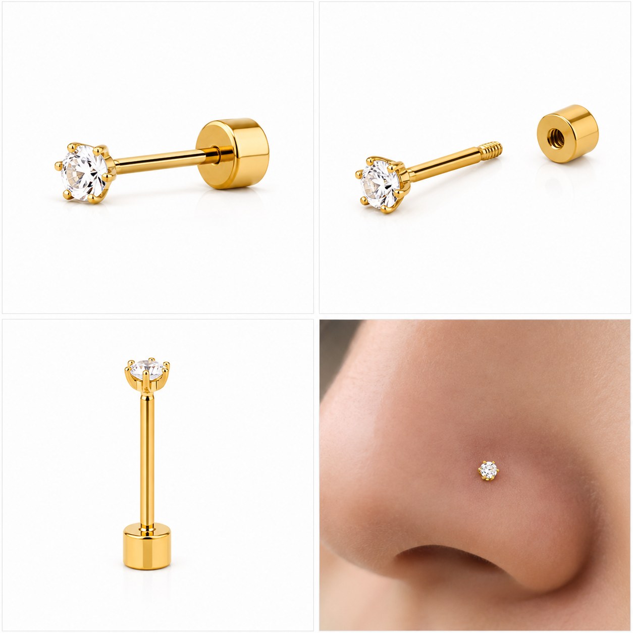 Premium Crystal Nose Pin – Elegant Gold Finish | Daily Wear Nose Stud