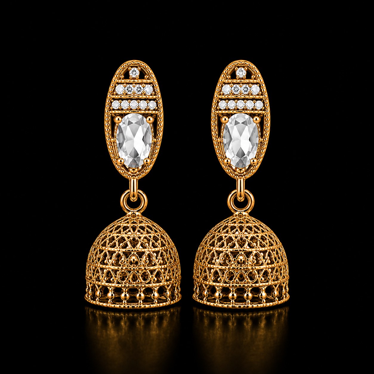 Luxury Gold Plated Crystal Jhumka Earrings for Women – Multiple Colors Available