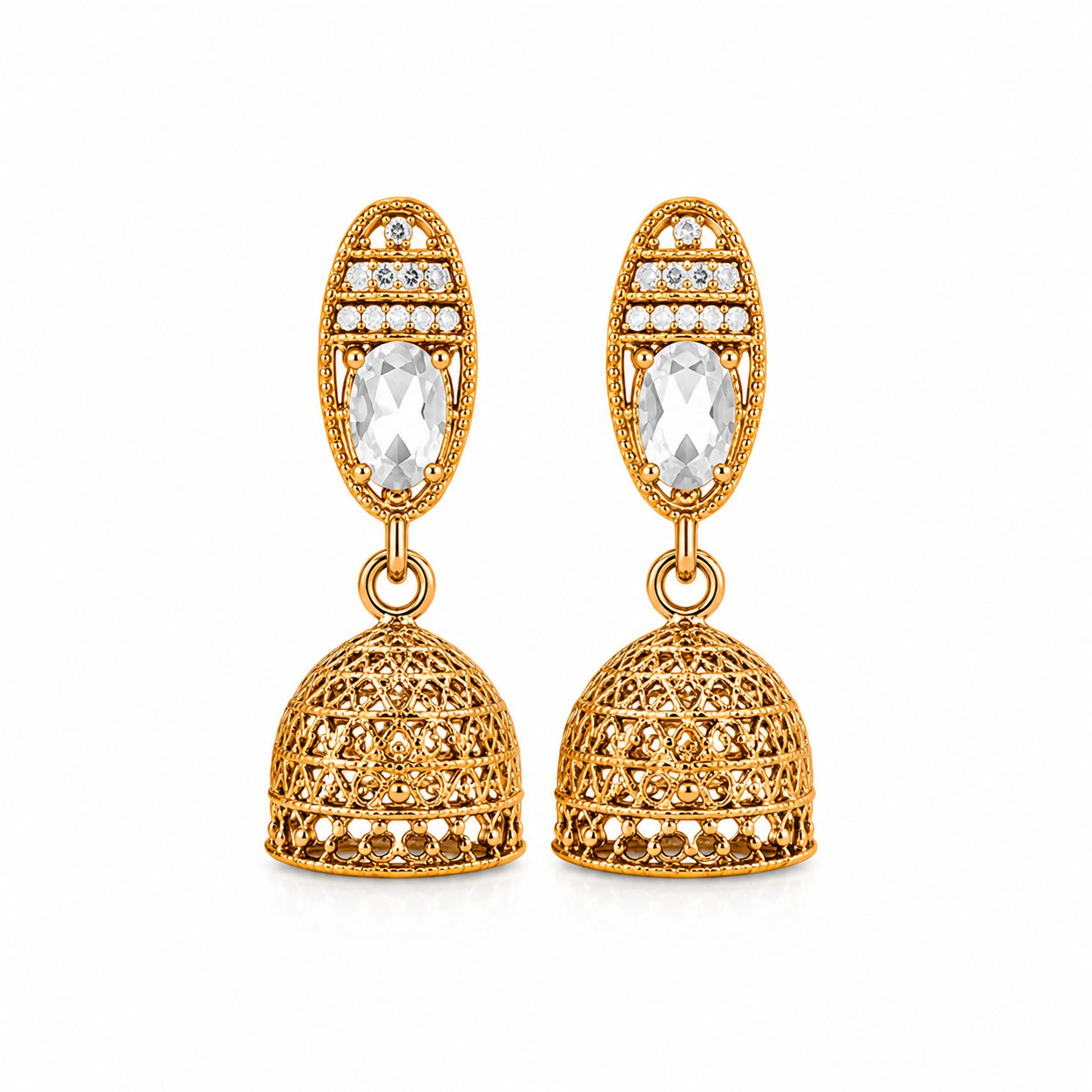 Luxury Gold Plated Crystal Jhumka Earrings for Women – Multiple Colors Available