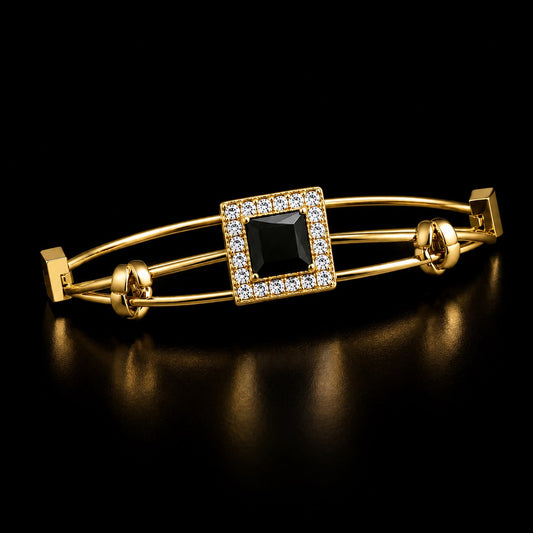 Luxury Gold-Plated Crystal Square Charm Bracelet