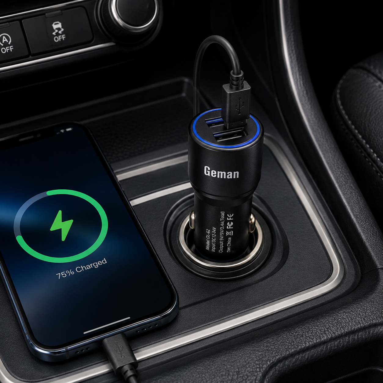 Geman GL-82 2-Port Fast Car Charger (3.4A) with Micro USB Cable