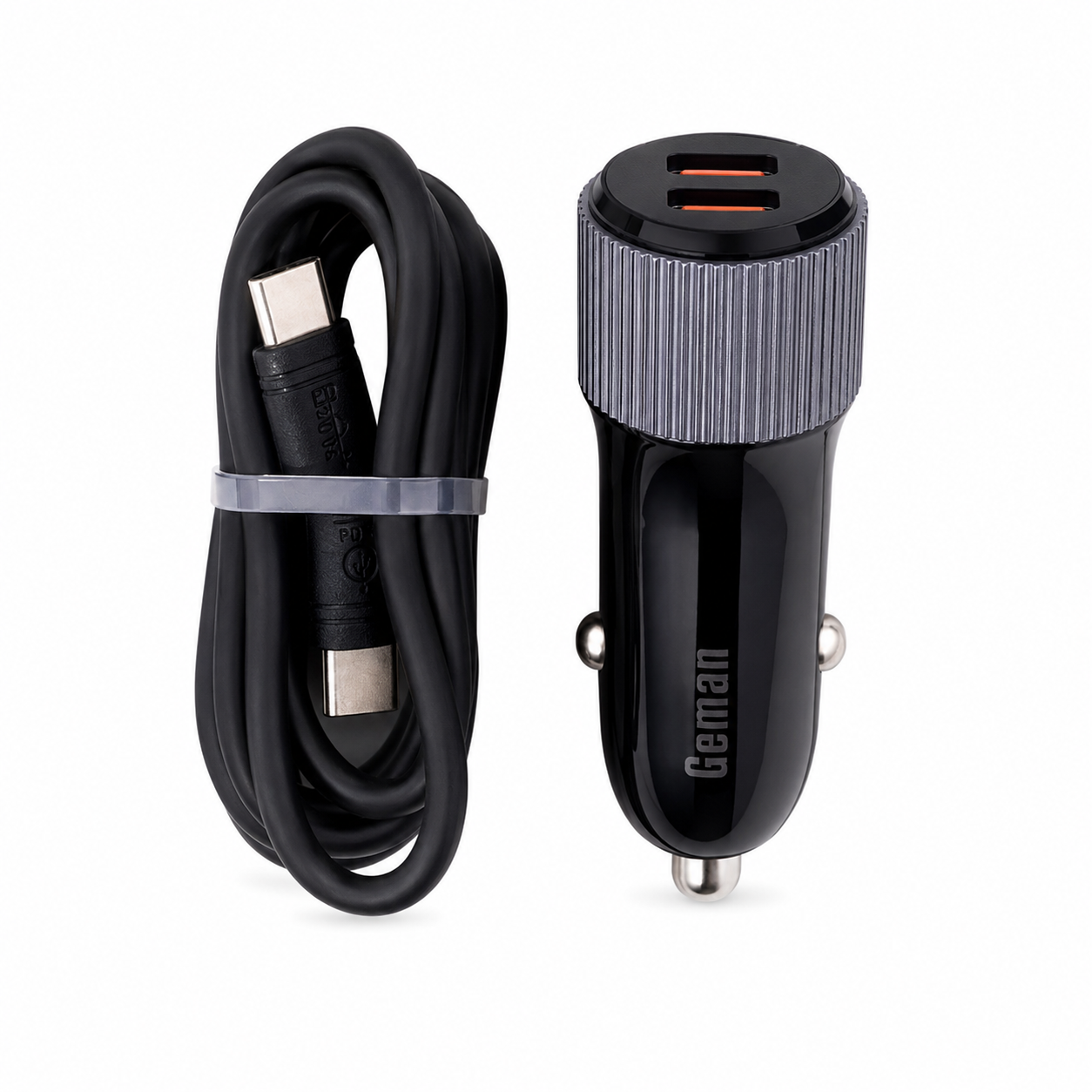 Geman G02 52.5W PD + QC3.0 2-Port Fast Car Charger (USB-A + USB-C) with Type-C Cable