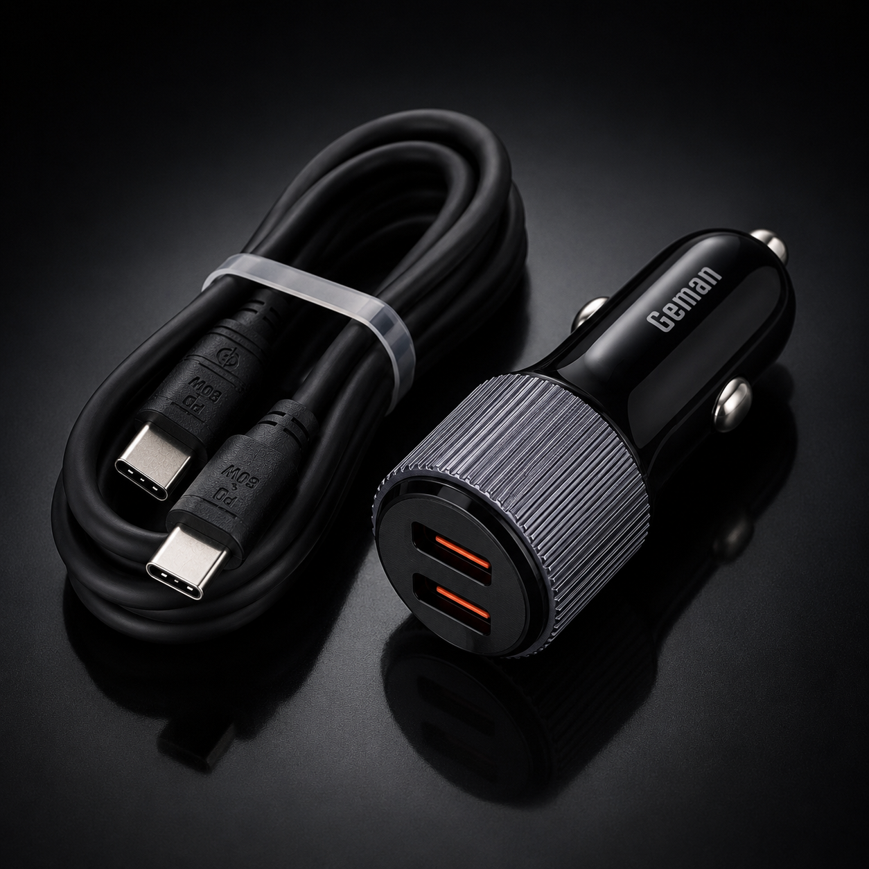 Geman G02 52.5W PD + QC3.0 2-Port Fast Car Charger (USB-A + USB-C) with Type-C Cable
