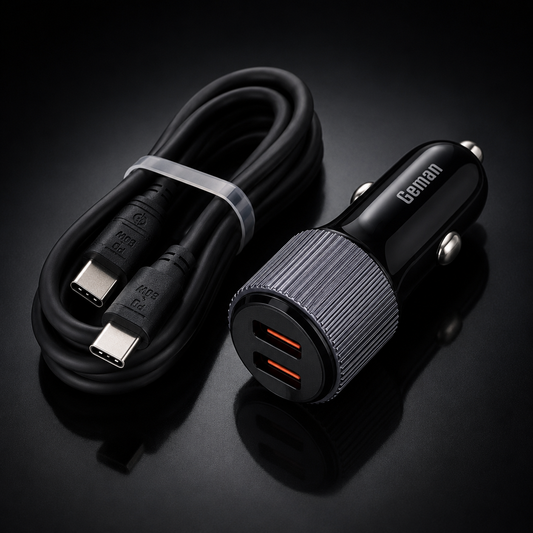 Geman G02 52.5W PD + QC3.0 2-Port Fast Car Charger (USB-A + USB-C) with Type-C Cable