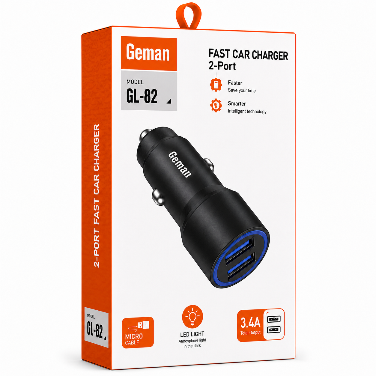 Geman GL-82 2-Port Fast Car Charger (3.4A) with Micro USB Cable