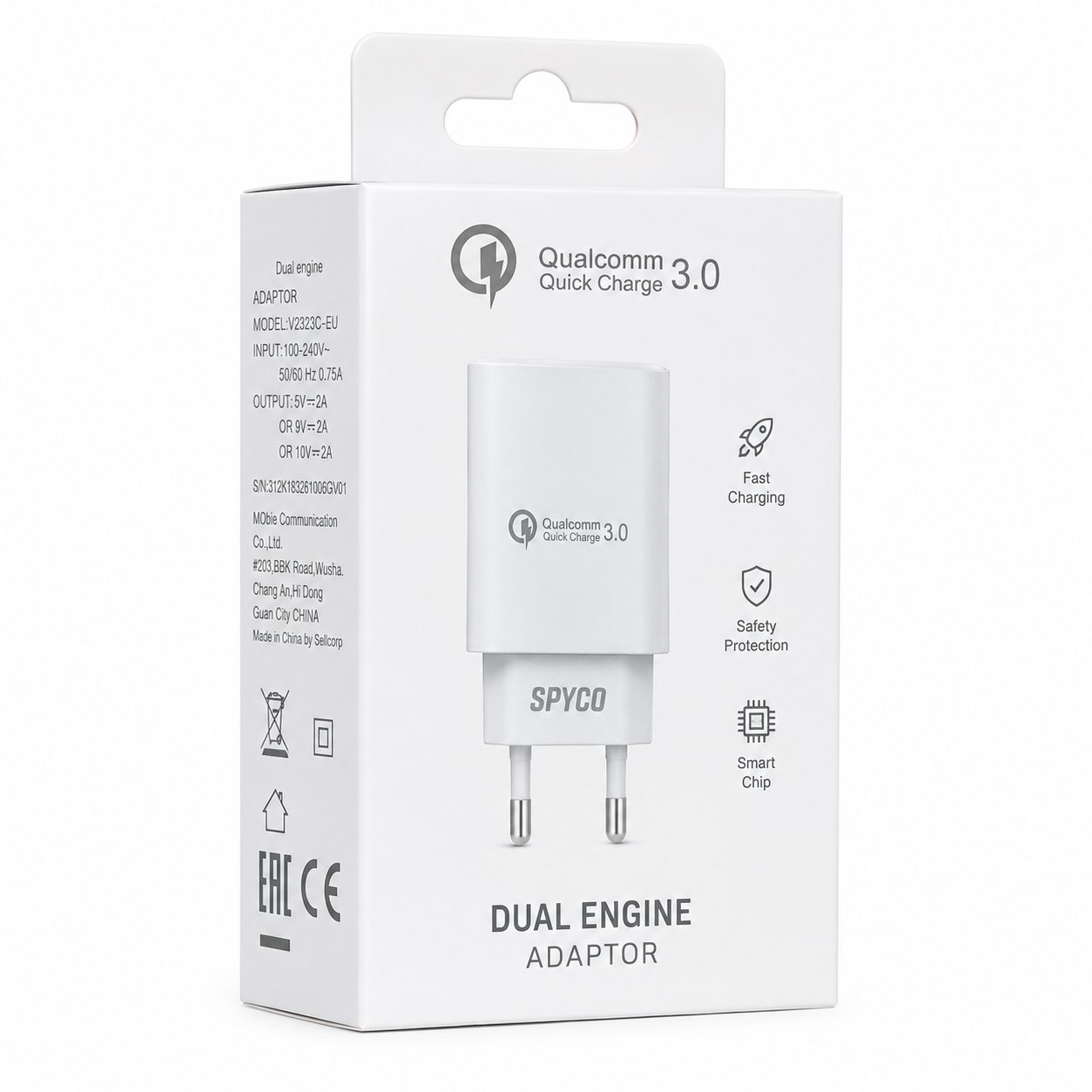 SPYCO Qualcomm Quick Charge 3.0 Fast Charging Adapter – White