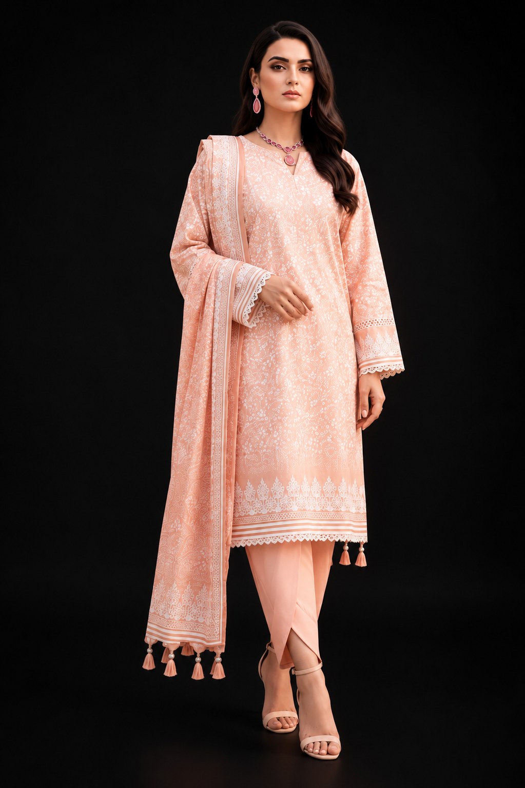Al Zohaib Colors Digital Printed Lawn 3 Piece Suit – Design 09 | Peach | Pastel Peach