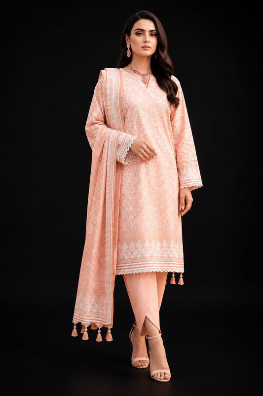 Al Zohaib Colors Digital Printed Lawn 3 Piece Suit – Design 09 | Peach | Pastel Peach