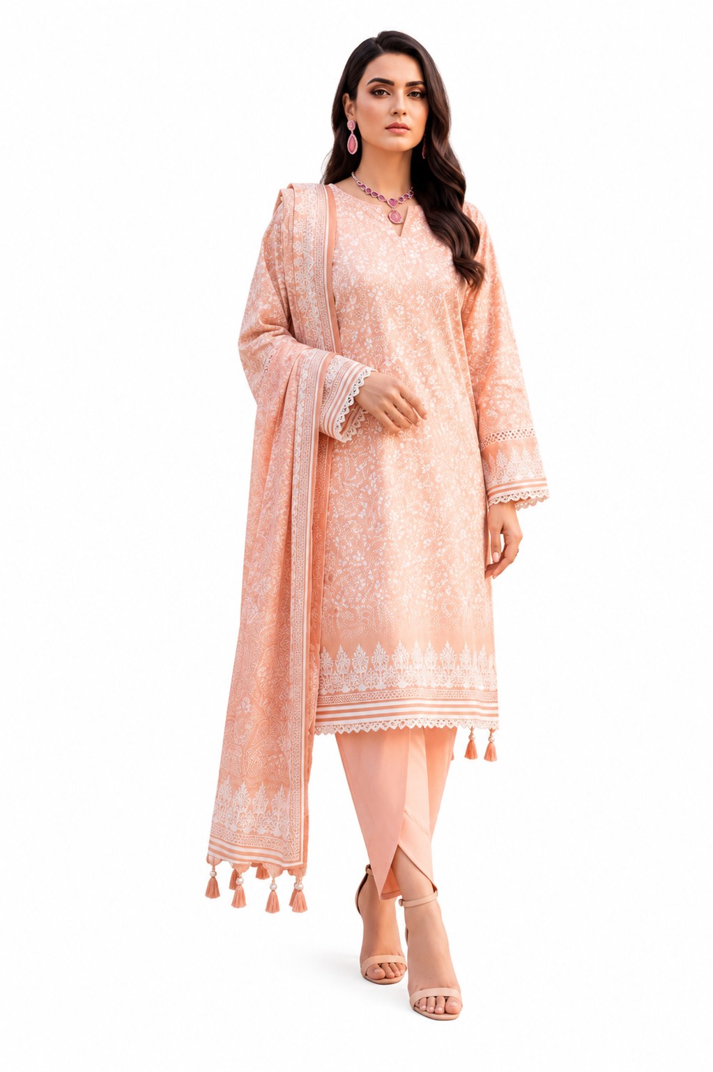 Al Zohaib Colors Digital Printed Lawn 3 Piece Suit – Design 09 | Peach | Pastel Peach