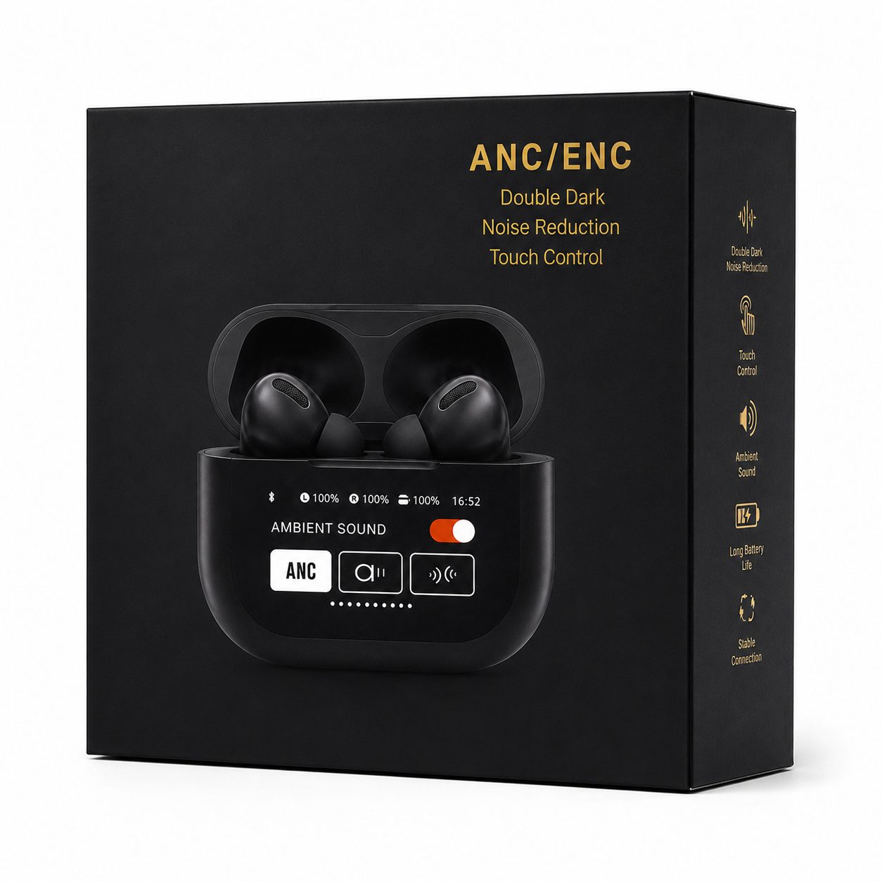 Premium ANC/ENC Wireless Earbuds with Touch Control – Black Edition