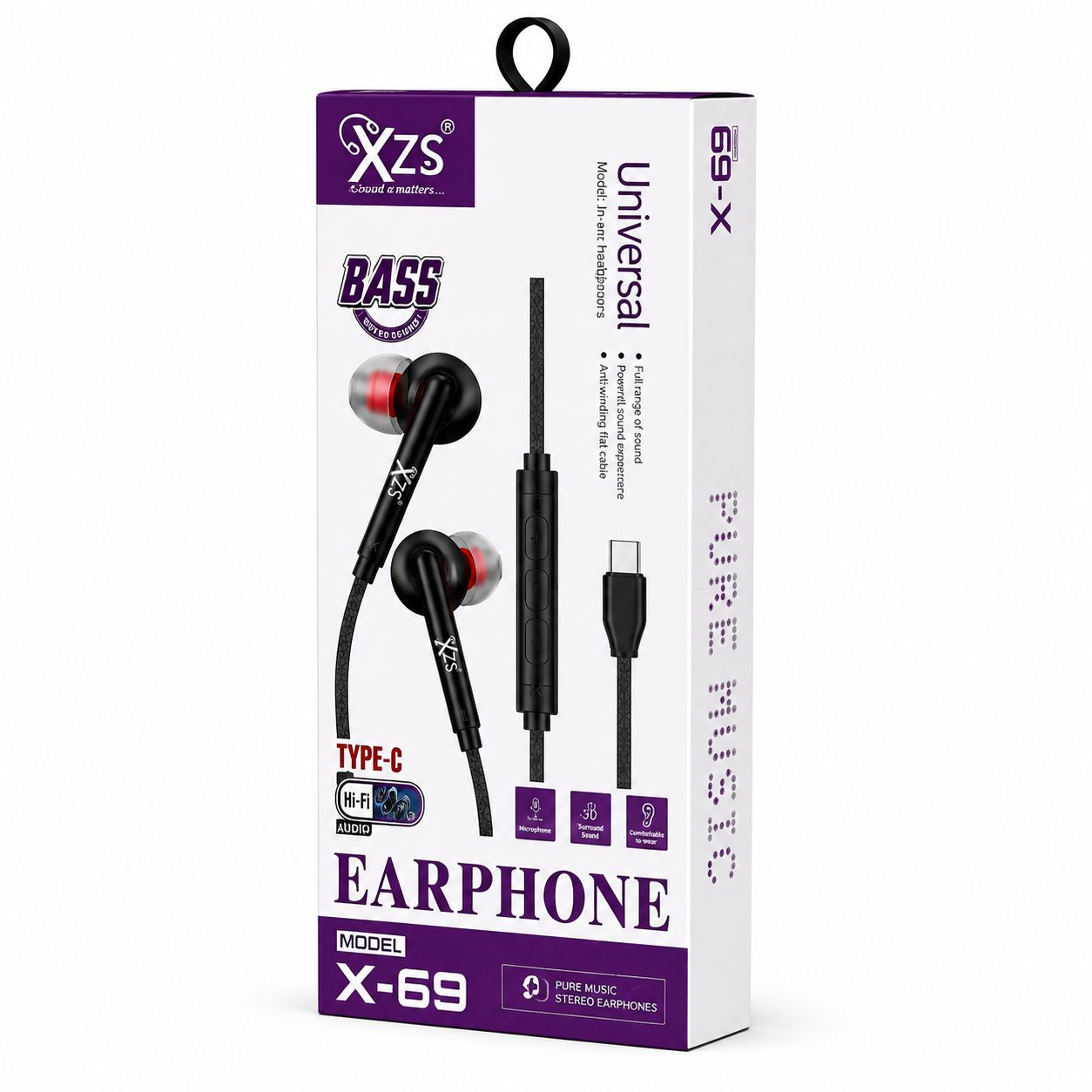 XZS X-69 Type-C Hi-Fi Bass Stereo Earphones with Microphone