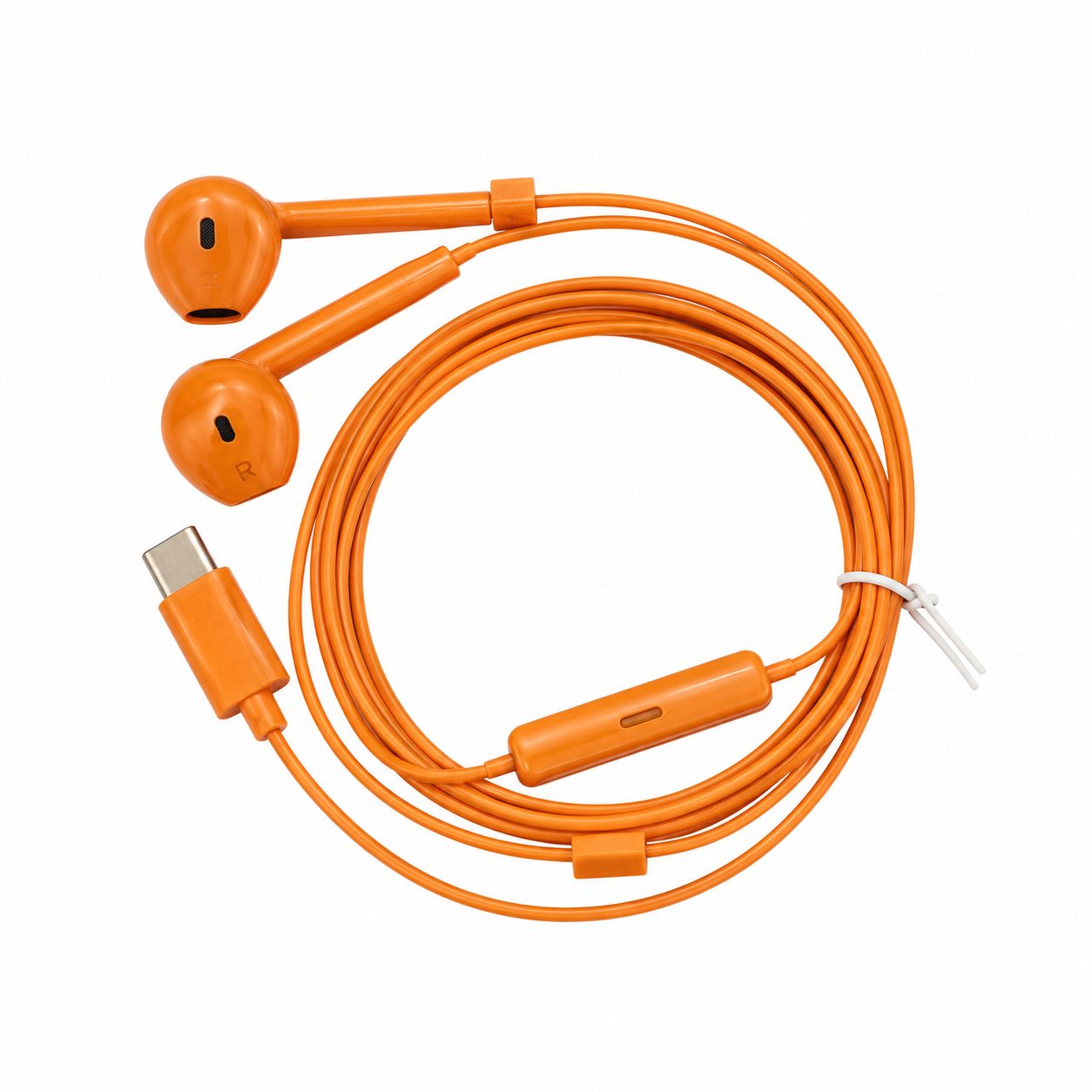 Orange USB Type-C Wired Earphones with Microphone