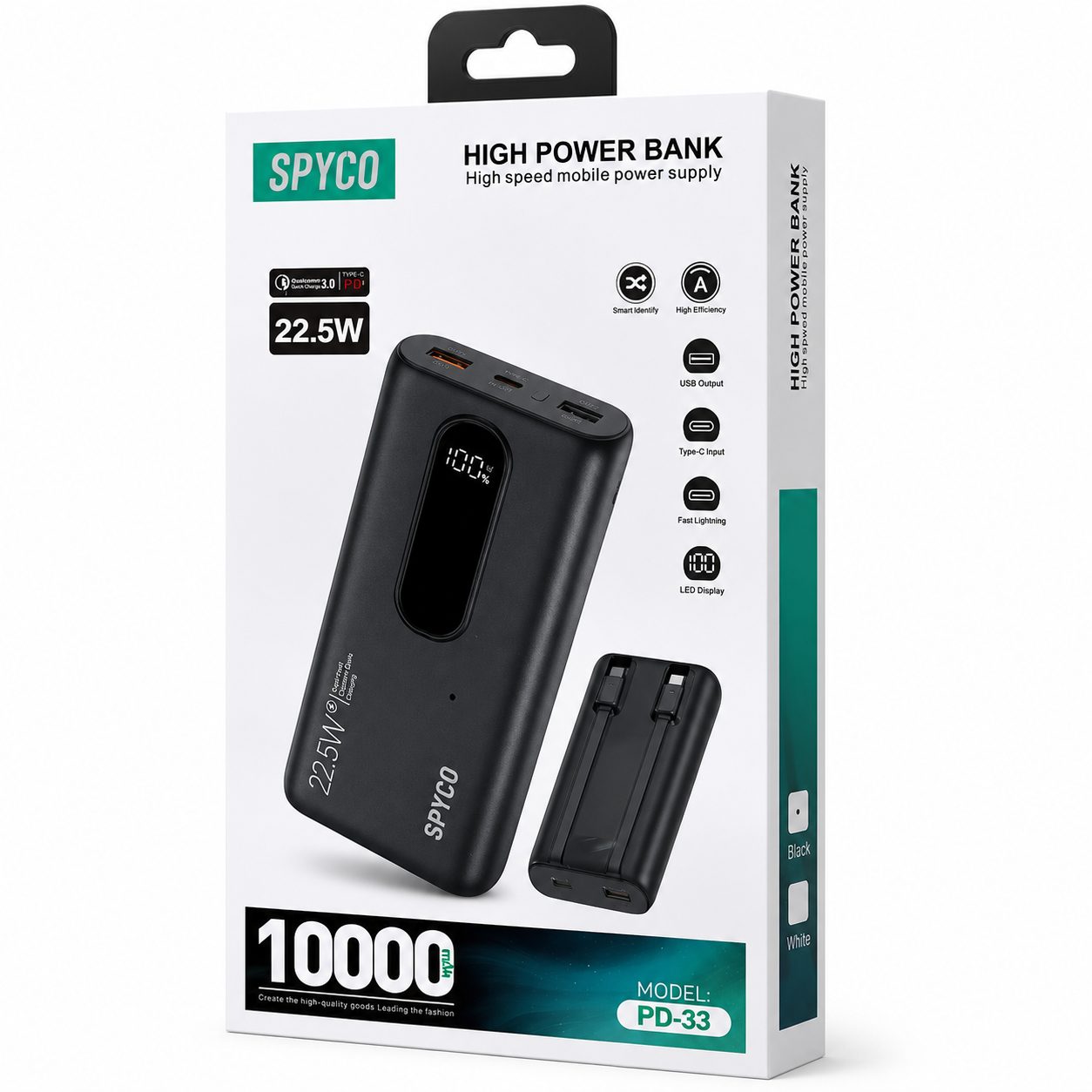 SPYCO PD-33 10000mAh 22.5W Fast Charging Power Bank with LED Display