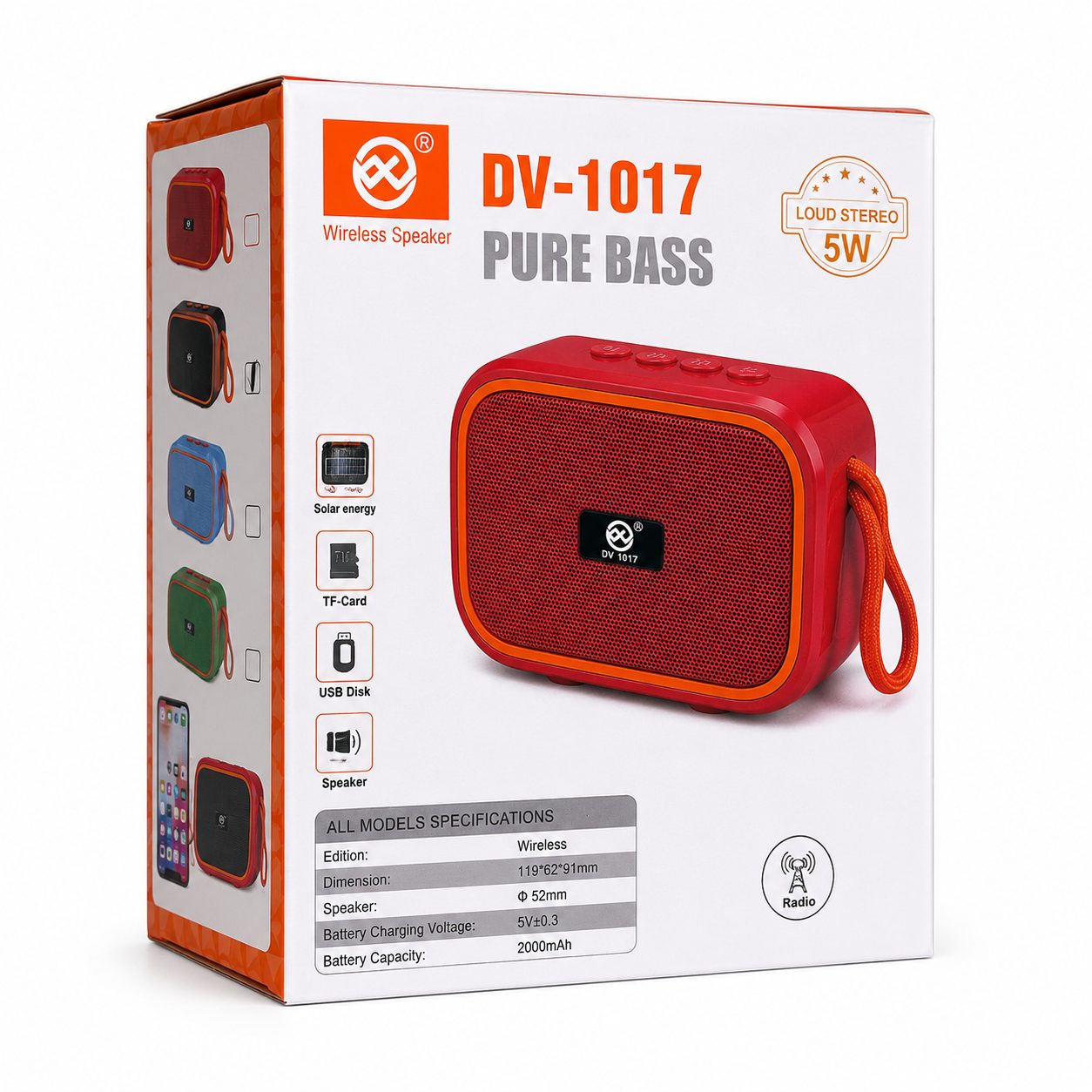 DV-1017 Portable Wireless Speaker with Solar Charging Support & Pure Bass Sound